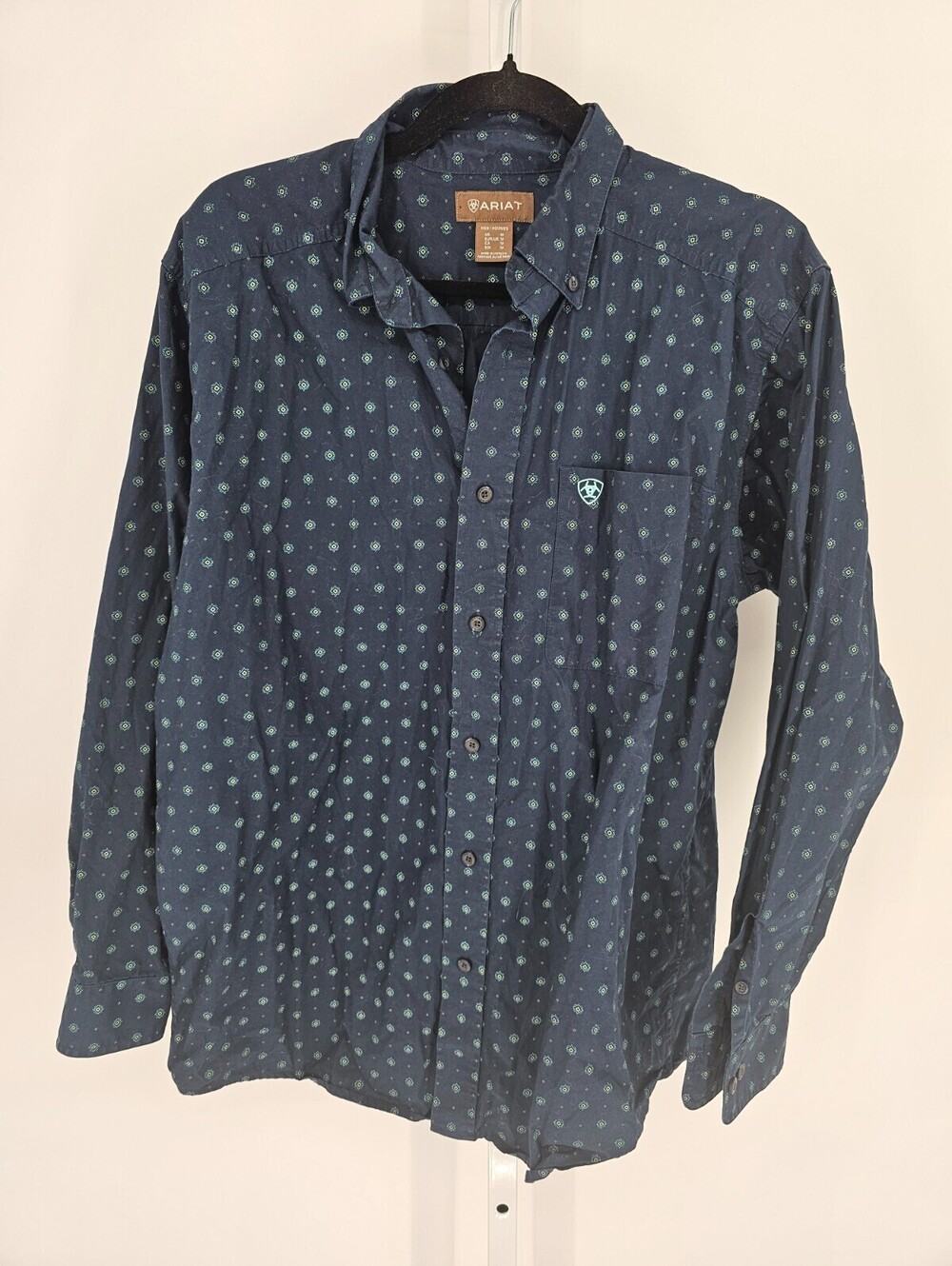 Ariat Mens Sz M Long Sleeve Button Up Dress Shirt Navy Blue